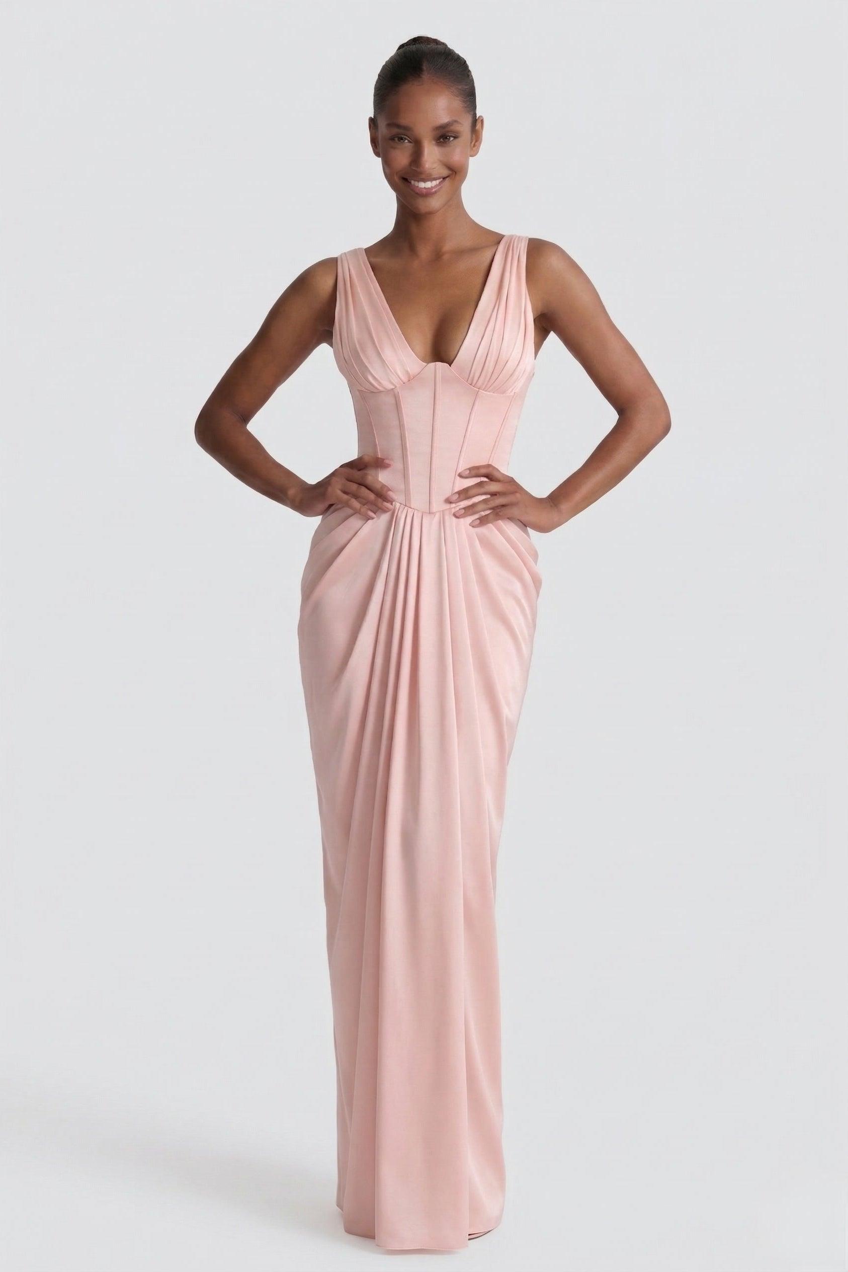 Sheath-Column Floor Length Acetate Satin Bridesmaid Dress CG0304BM - Soft Blush - COCOMELODY